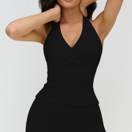 Black V Neck Halter Yoga Tank Top Women Quick Dry Slim Fit Workout Vest With Removable Pads For Gym Running Fitness Daily